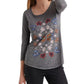 Lucky Brand Women's Floral Long Sleeve Jewel Neck Top Gray Size X-Small