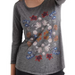 Lucky Brand Women's Floral Long Sleeve Jewel Neck Top Gray Size X-Small