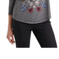 Lucky Brand Women's Floral Long Sleeve Jewel Neck Top Gray Size X-Small