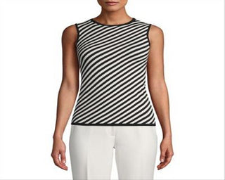 Anne Klein Women's Sleeveless Stripe Tank Top Black Size -XS