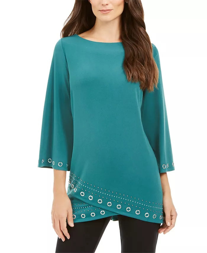 JM Collection Women's Grommet Crossover Hem Top Green Size X-Small