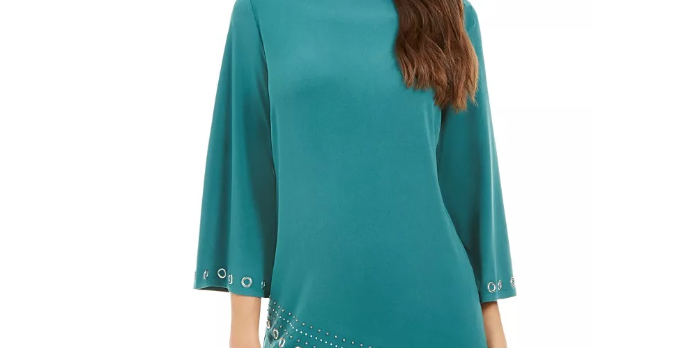 JM Collection Women's Grommet Crossover Hem Top Green Size X-Small