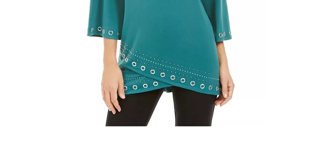 JM Collection Women's Grommet Crossover Hem Top Green Size X-Small