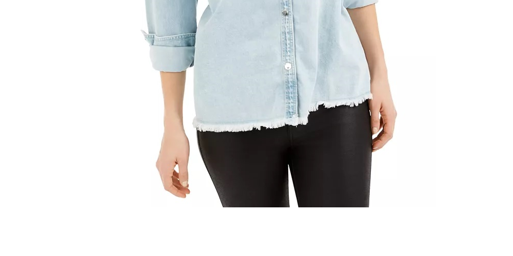 Guess Women's Parisian Frayed Edge Denim Shirt Blue Size X-Small