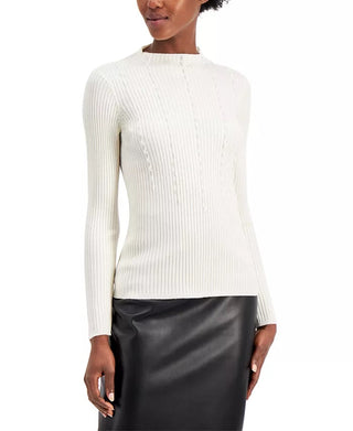 Alfani Women's Beaded Ribbed Sweater White Size Large