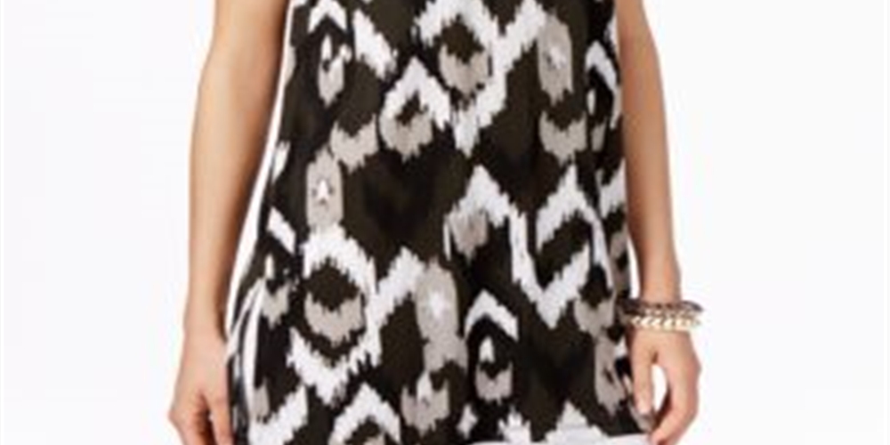 Alfani Women's Printed Sleeveless Handkerchief-hem Top Black  Size Petite