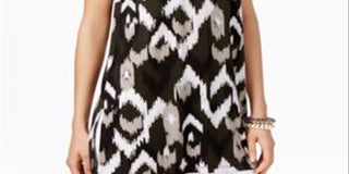 Alfani Women's Printed Sleeveless Handkerchief-hem Top Black  Size Petite