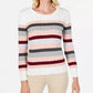 Karen Scott Women's Striped Cotton Cable Knit Sweater White/pink Size PL