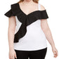 INC International Concepts Women's Plus Size Colorblocked Ruffled Top White Size 0X