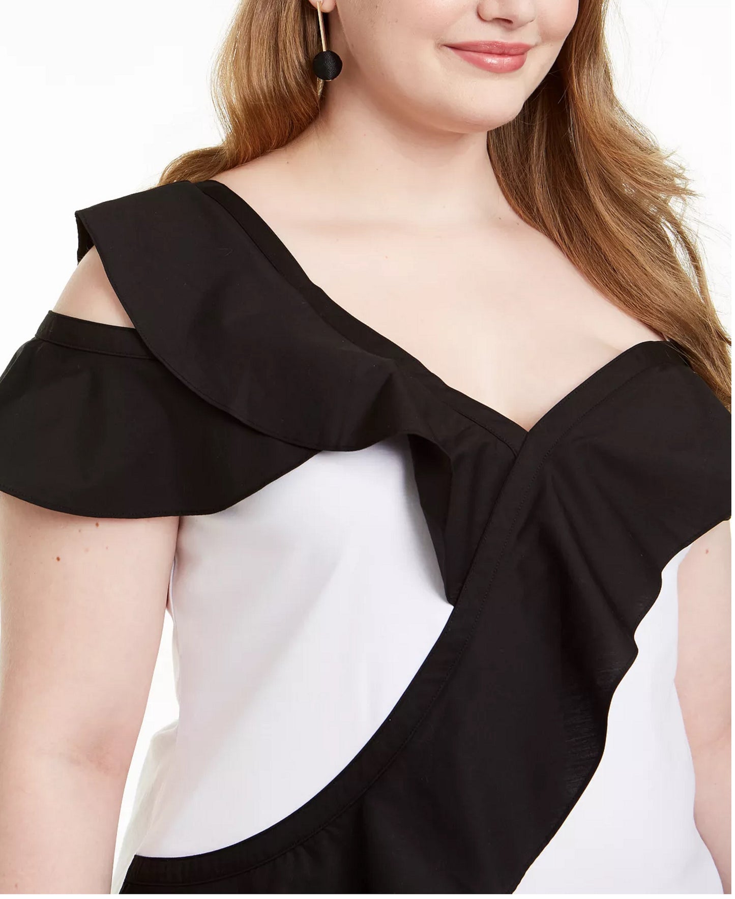 INC International Concepts Women's Plus Size Colorblocked Ruffled Top White Size 0X