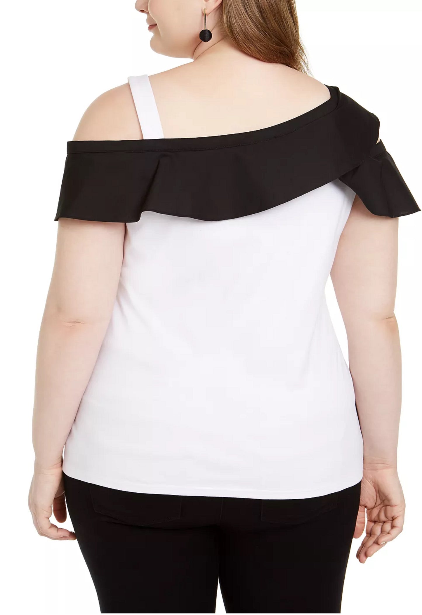 INC International Concepts Women's Plus Size Colorblocked Ruffled Top White Size 0X