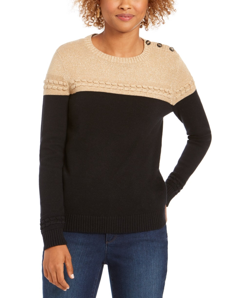 Charter Club Women's Metallic Colorblocked Crewneck Sweater Beige Size X-Large