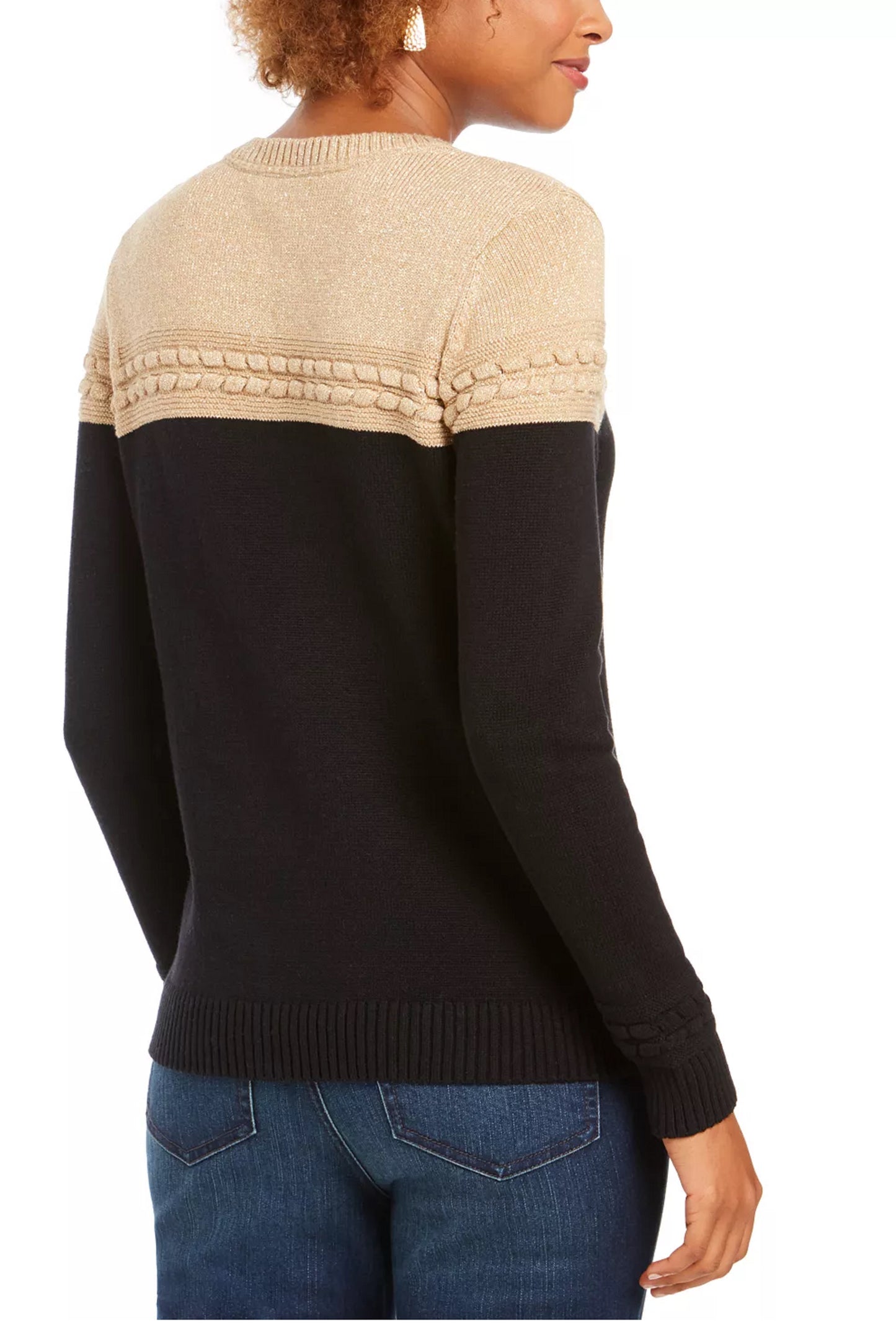 Charter Club Women's Metallic Colorblocked Crewneck Sweater Beige Size X-Large