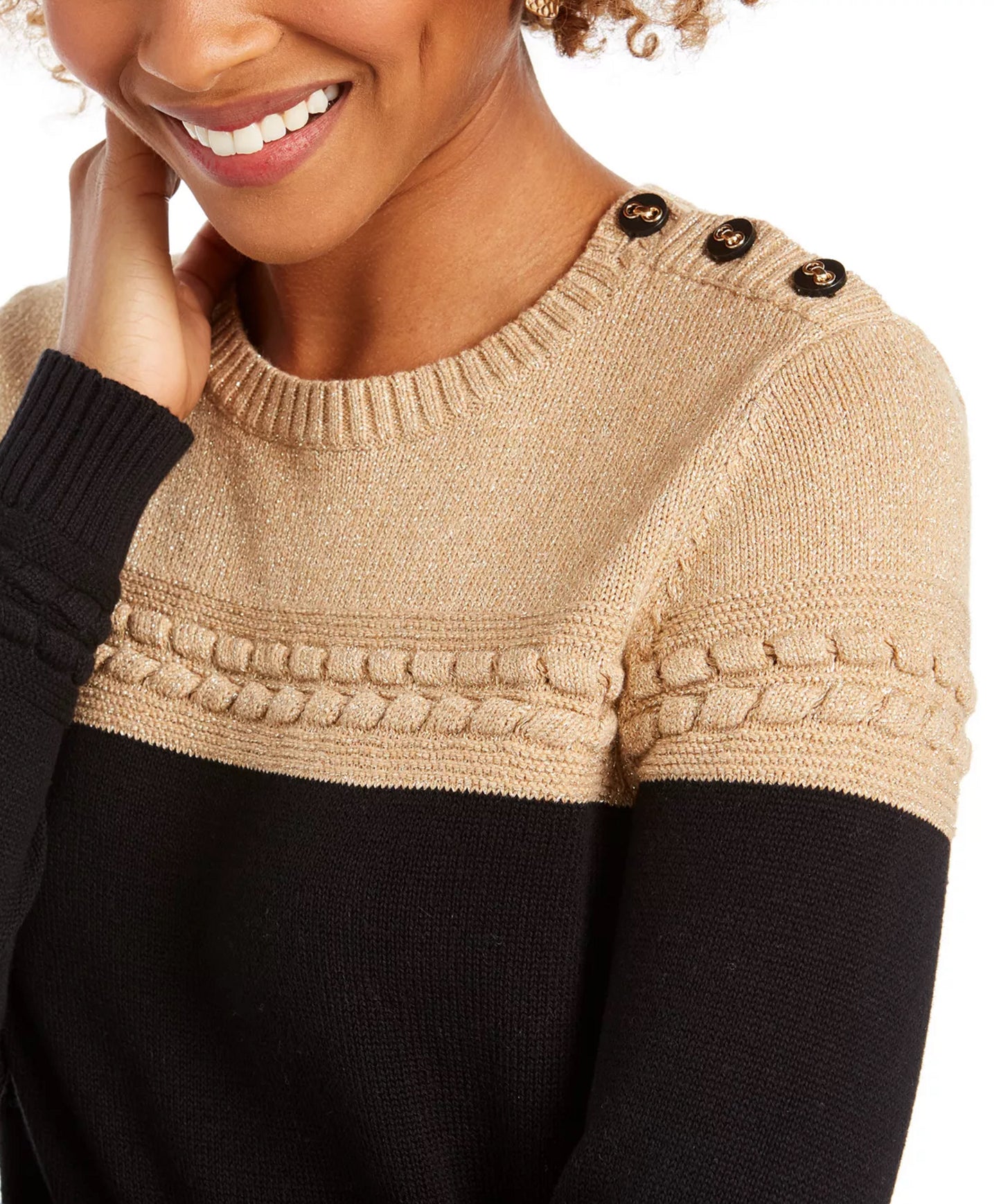 Charter Club Women's Metallic Colorblocked Crewneck Sweater Beige Size X-Large