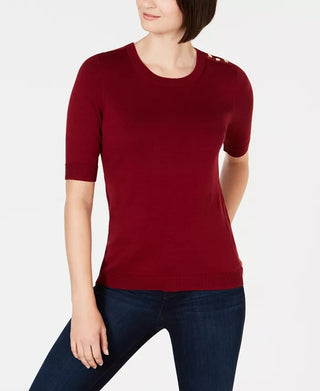 Charter Club Women's Button Shoulder Sweater Wine Size Large
