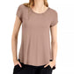 Alfani Women's Satin Trim High Low T-Shirt Brown Size Medium