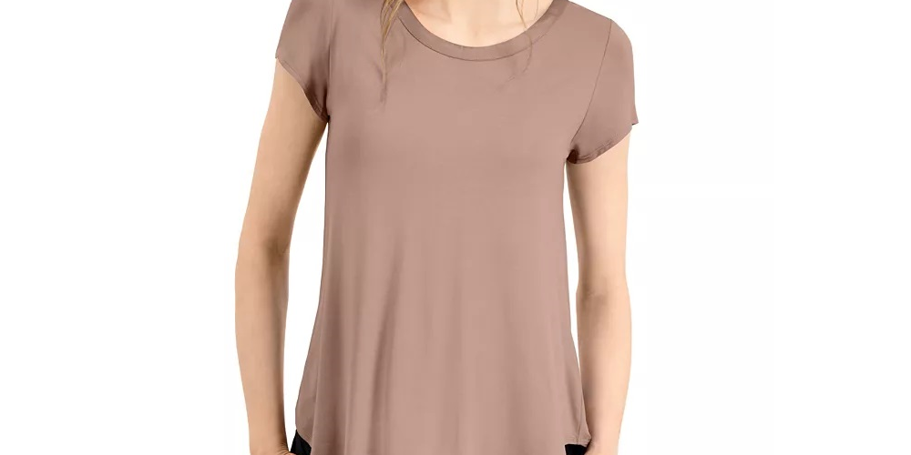 Alfani Women's Satin Trim High Low T-Shirt Brown Size Medium