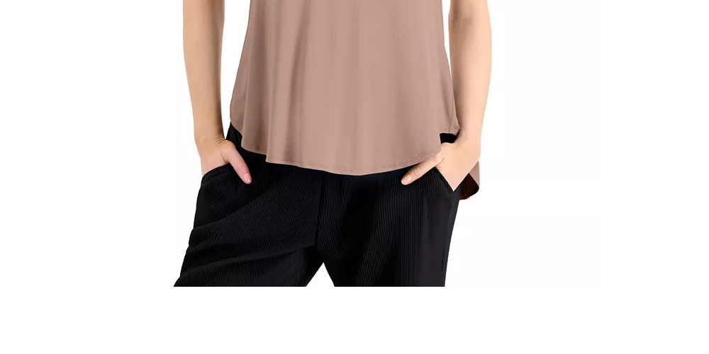 Alfani Women's Satin Trim High Low T-Shirt Brown Size Medium