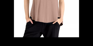 Alfani Women's Satin Trim High Low T-Shirt Brown Size Medium