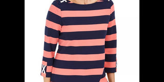 Charter Club Women's Grommet Trim Striped Top Coral  Size X-Large