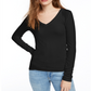 Splendid Women's Ribbed V Neck Tee Black Size Medium