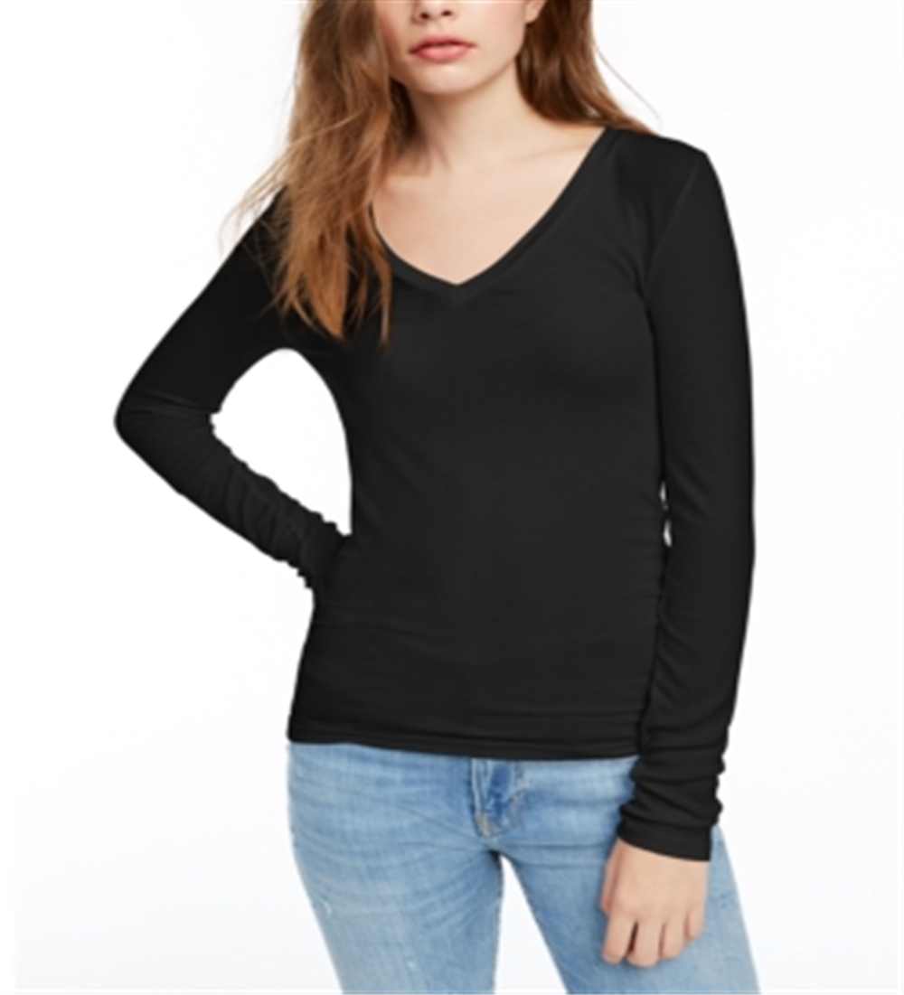 Splendid Women's Ribbed V Neck Tee Black Size Medium