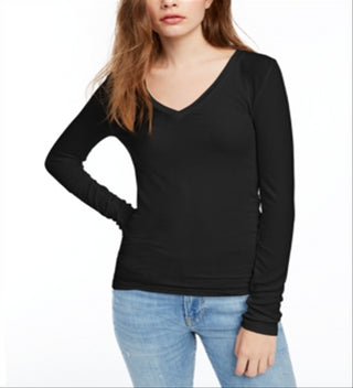 Splendid Women's Ribbed V Neck Tee Black Size Medium