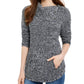 Style & Co Women's Envelope Neck Kangaroo Pocket Knit Sweater Black/White Size Small