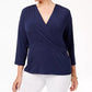 Charter Club Women's Plus Faux Wrap Hardware Top Berry  Size 0X