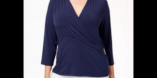 Charter Club Women's Plus Faux Wrap Hardware Top Berry  Size 0X