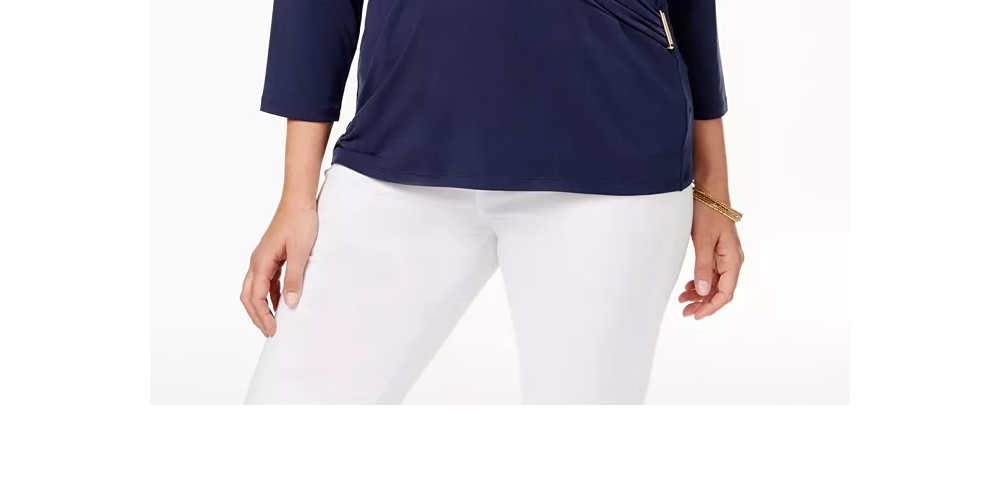 Charter Club Women's Plus Faux Wrap Hardware Top Berry  Size 0X