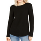 INC International Concepts Women's Textured Knitted Long Sleeve Jewel Neck Sweater Black Size Small