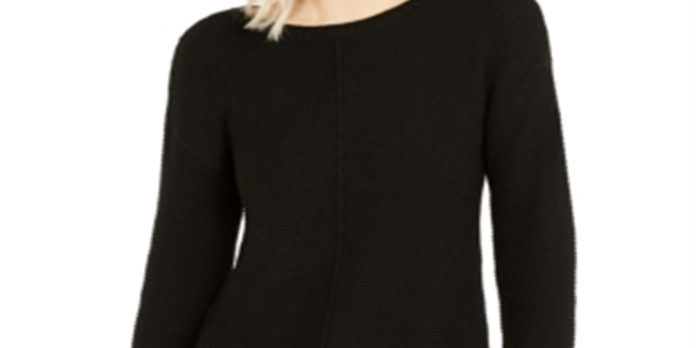 INC International Concepts Women's Textured Knitted Long Sleeve Jewel Neck Sweater Black Size Small