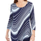 JM Collection Women's Swirl Print 3/4 Sleeve T-Shirt Purple /Blue  Size X-Small
