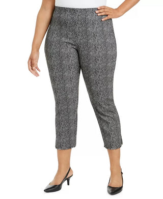 Alfani Women's Plus Size Printed Cropped Pull-On Pants Black/white Size 24W