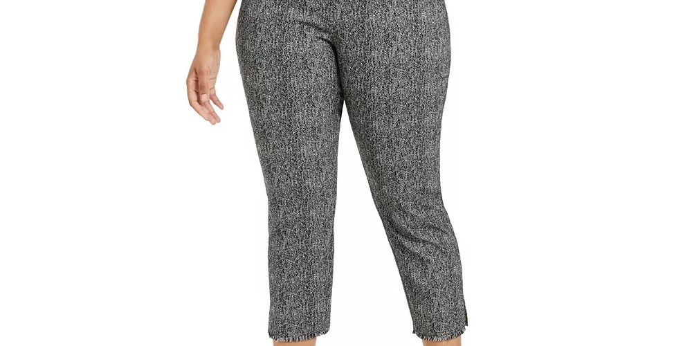 Alfani Women's Plus Size Printed Cropped Pull-On Pants Black/white Size 24W