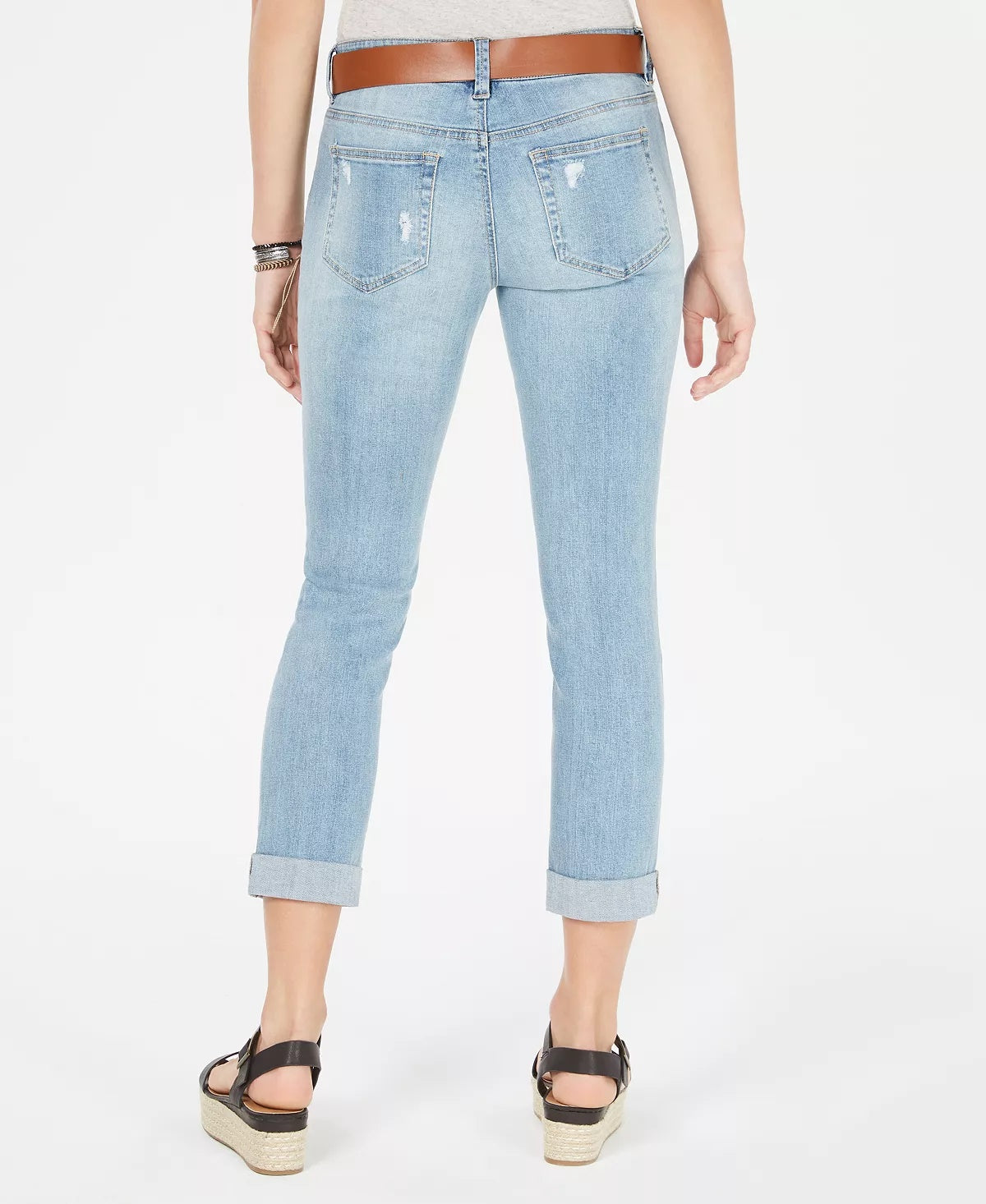 Dollhouse Junior's Belted Ripped Skinny Jeans Blue Size 0