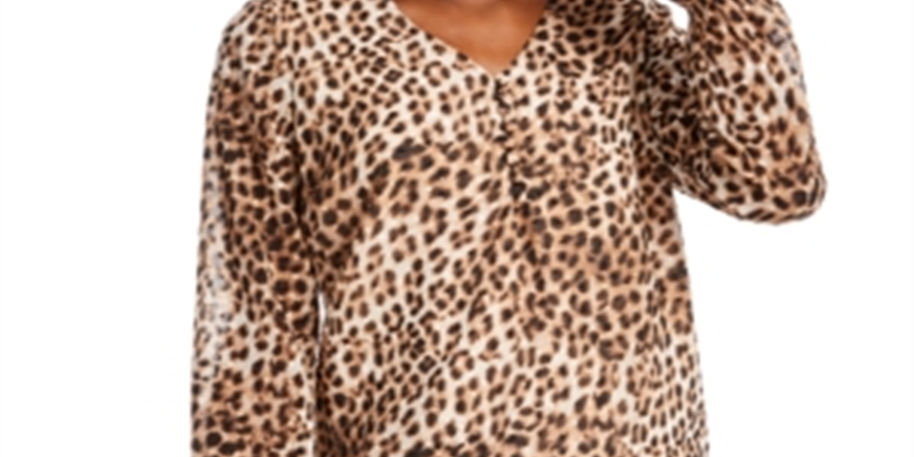 Maison Jules Women's Plus Knit Leopard Print Blouse Brown Size XX-Large