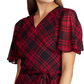Ralph Lauren Women's Belted Plaid Short Sleeve V Neck Below The Knee Sheath Dress Black/Red Size 4