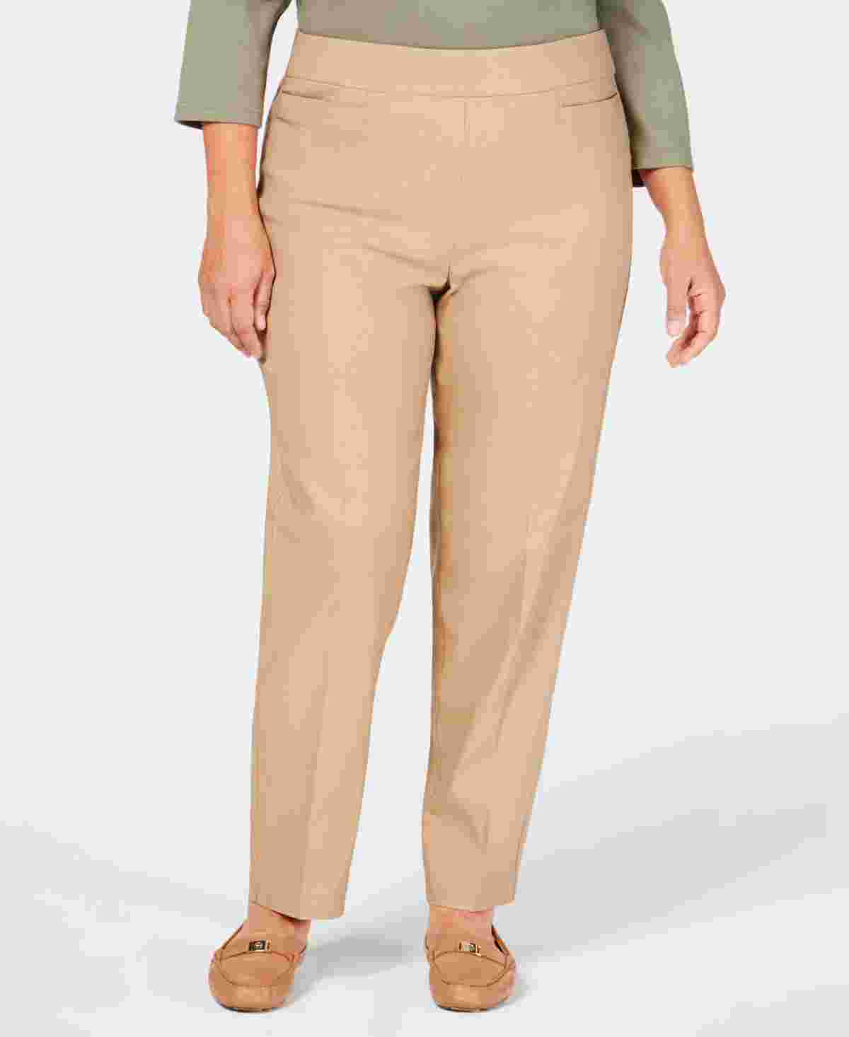 Alfred Dunner Women's Plus Classic Allure Tummy Control Pull On Pants Beige Size 24W