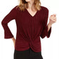 Alfani Women's Striped Metallic Twist-Hem Top Wine Size Small