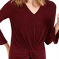 Alfani Women's Striped Metallic Twist-Hem Top Wine Size Small