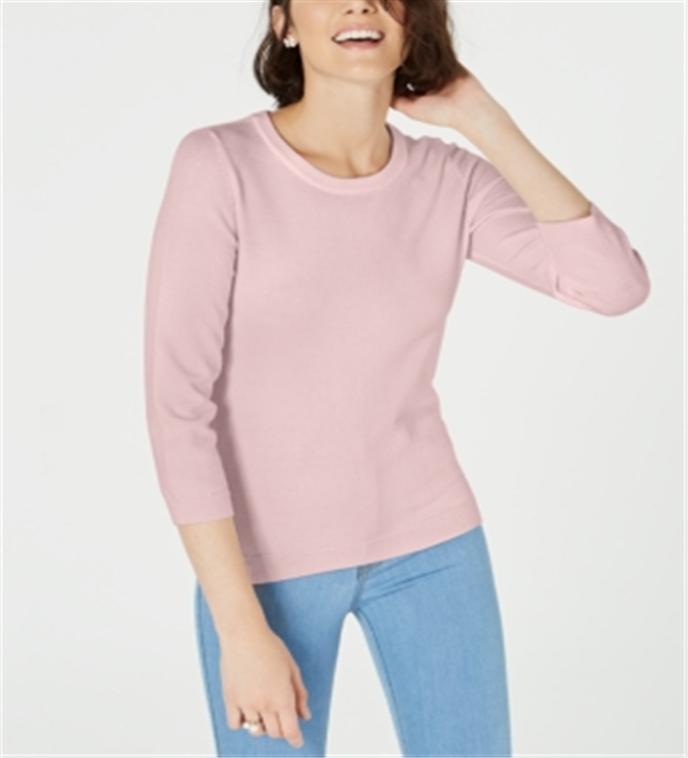 Maison Jules Women's Pink 3/4 Sleeve T-Shirt Sweater  Pink Size X-Large