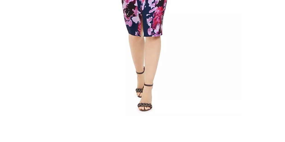 Trina Turk Women's Floral Sleeveless V Neck Midi Sheath Dress Blue floral Size 0