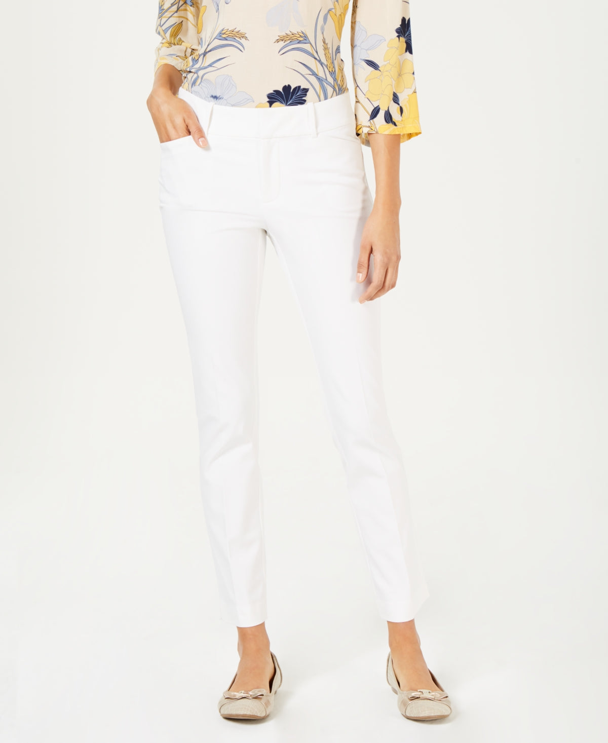 Charter Club Women's Newport Tummy-Control Slim-Fit Pants White Size 14