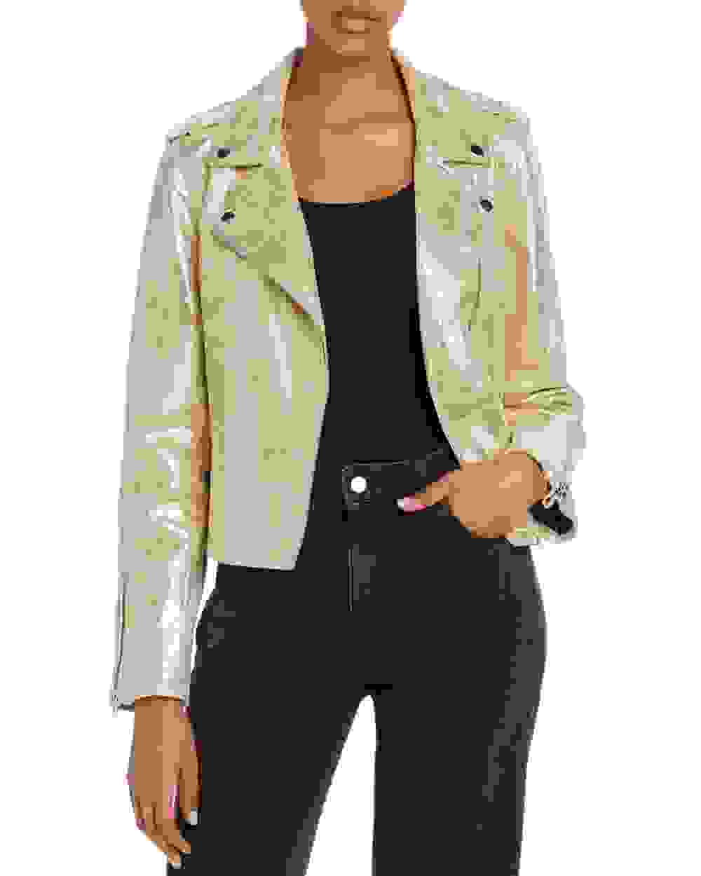 Sunset + Spring Women's Metallic Faux Suede Moto Jacket Gold Size X-Small