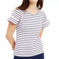 Maison Jules Womens Striped Short Sleeve Crew Neck Top Green,White,Blue Size Medium