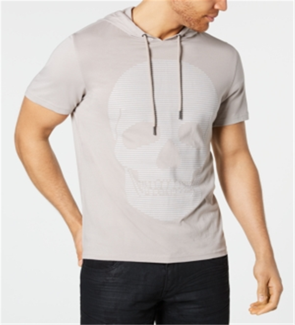 INC International Concepts Men's Skull Hoodie Graphic T-Shirt Beige Size L