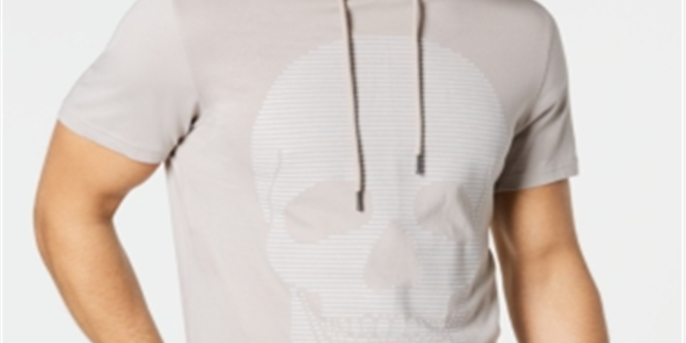 INC International Concepts Men's Skull Hoodie Graphic T-Shirt Beige Size L