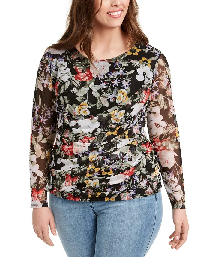 INC International Concepts Women's Long Sleeve Wrap Pullover Blouse Black Size 0X